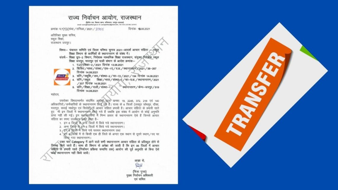 The Election Commission, Teachers transfers List, Rajasthan Teachers transfers, Education Department Teachers transfers, Rajasthan News,