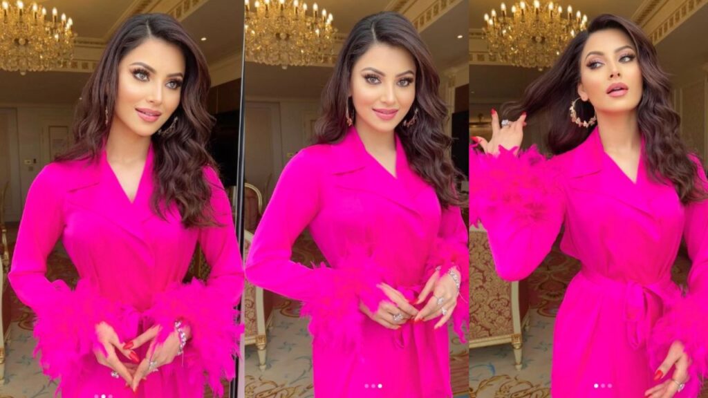 Urvashi Rautela, Elegant Silk, Pink Dress,