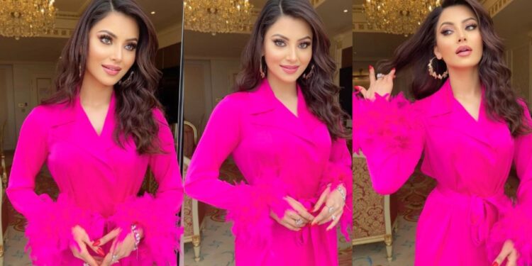 Urvashi Rautela, Elegant Silk, Pink Dress,