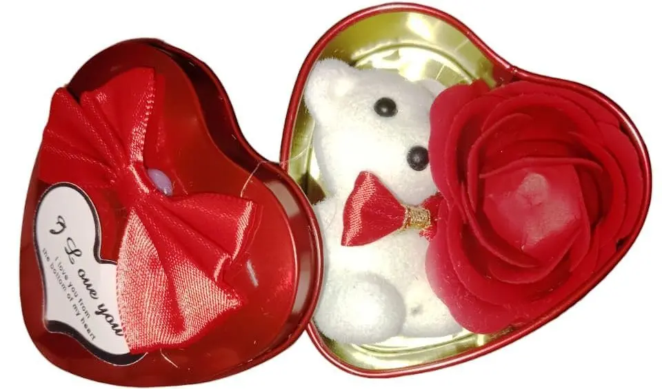 Valentine Day Gift : Bear Rose Flower Mini Heart